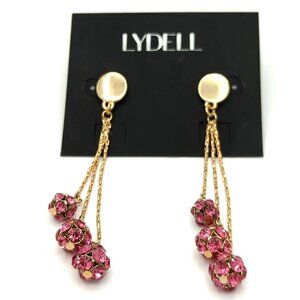 Pink Crystal Cluster Drop earrings -  dangles - gold tone 2.5 in - Lydell